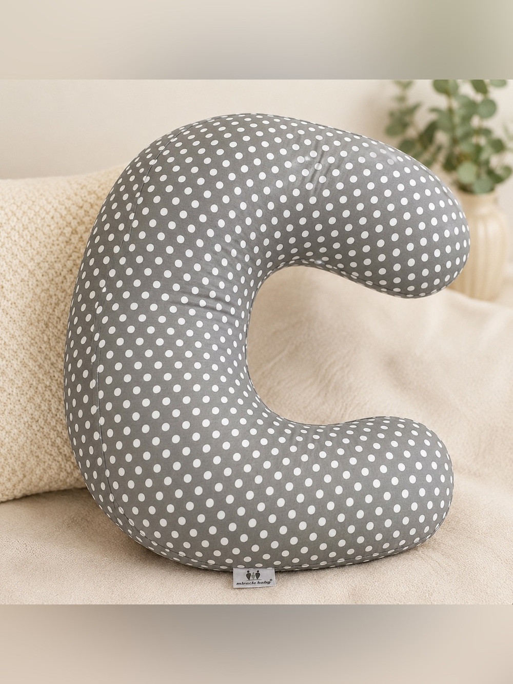 Miracle Gray & White Polka Dot C-Shaped Support Pillow